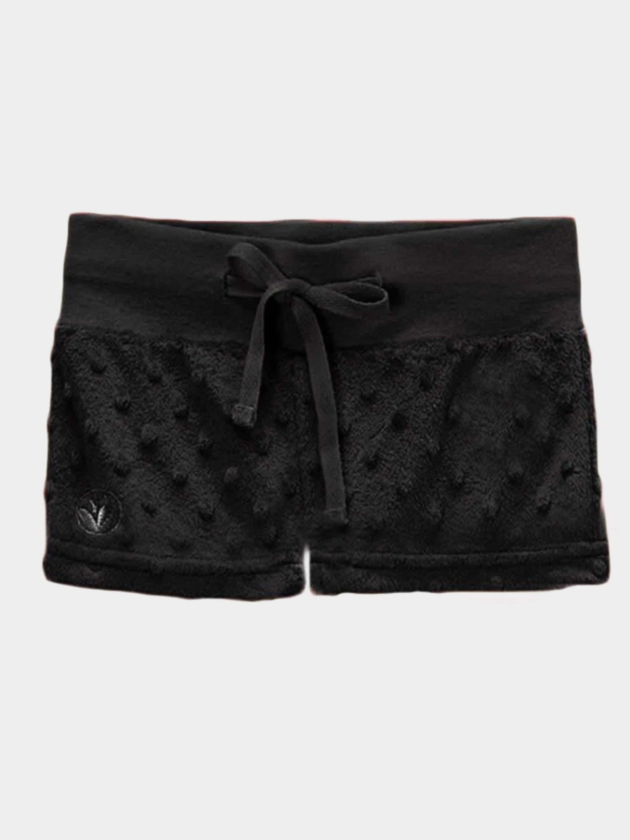 Black Minky Bubble Shorts by Limeapple, featuring a drawstring waistband and soft, lightweight fabric, perfect for active girls.