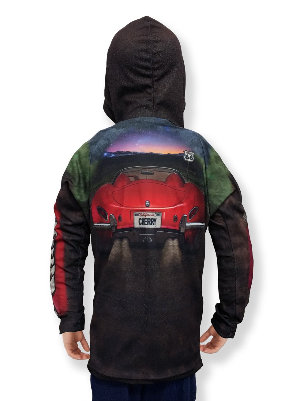 MOUTH MOBILES™ ROUTE 66 Hoodie Chomp Shirt featuring a bold motor mouth car engine design, perfect for kids and playful adults.