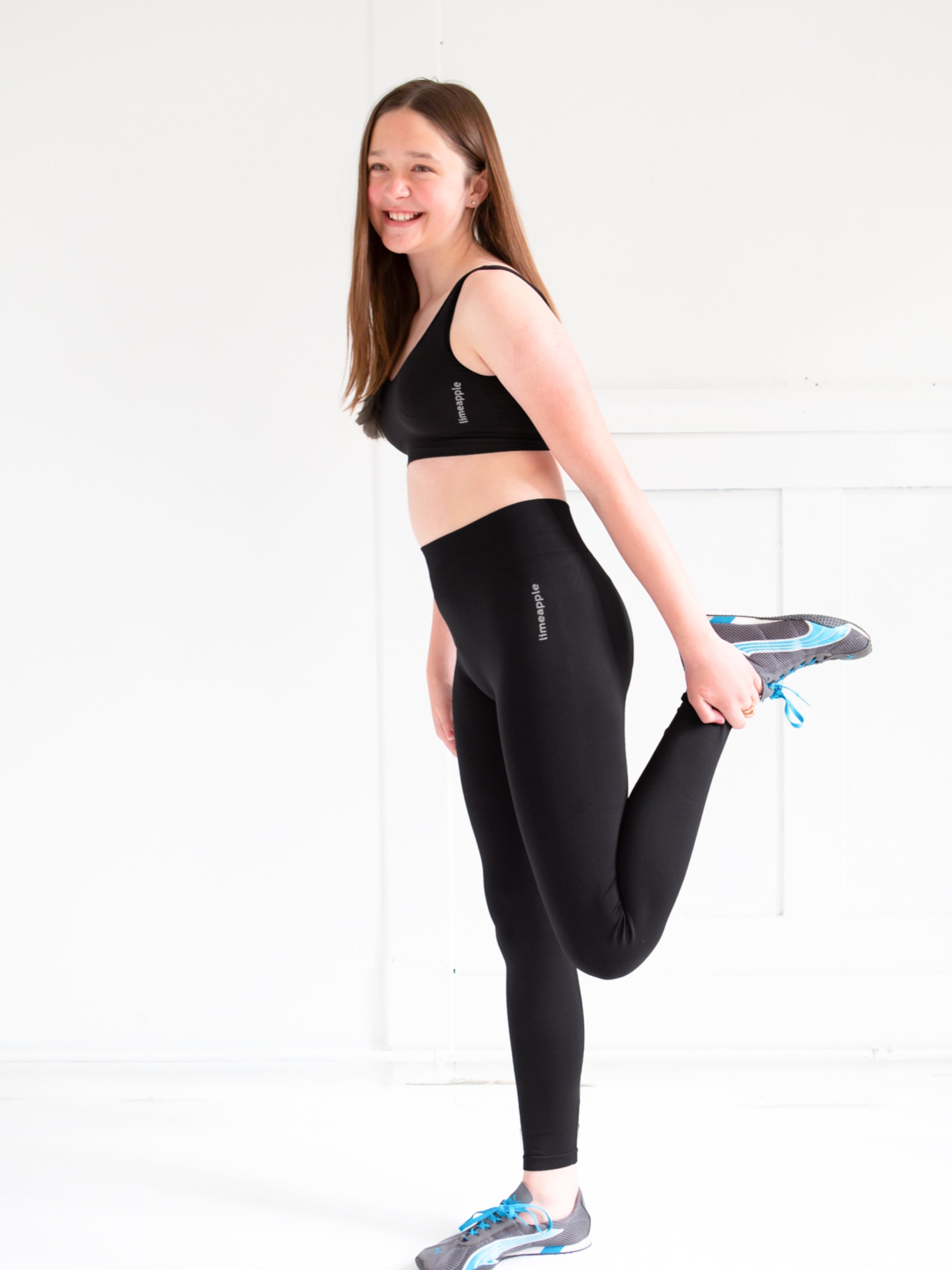 A pair of navy and black seamless leggings, showcasing their stretchy and comfortable fabric, ideal for activewear.