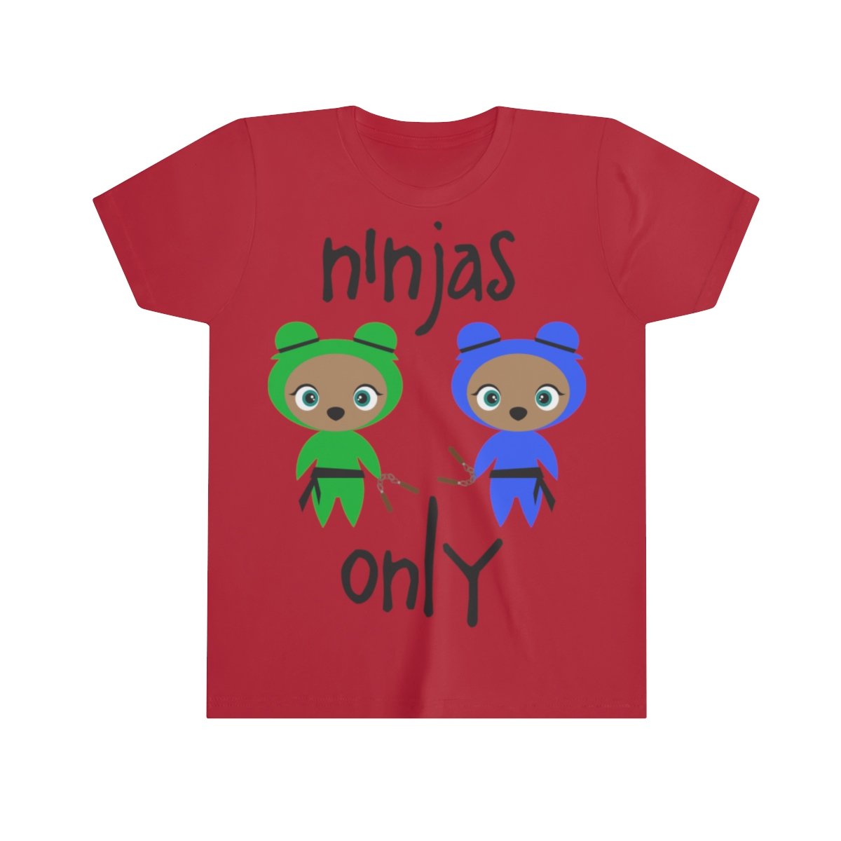 A vibrant Ninjas Only Kids Tee made from soft cotton, featuring a fun ninja design perfect for children.