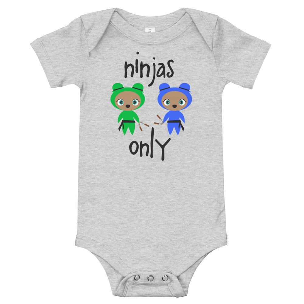 Ninjas Only Kritter Baby Bodysuit in soft cotton with snap closure and envelope neckline, perfect for infants.