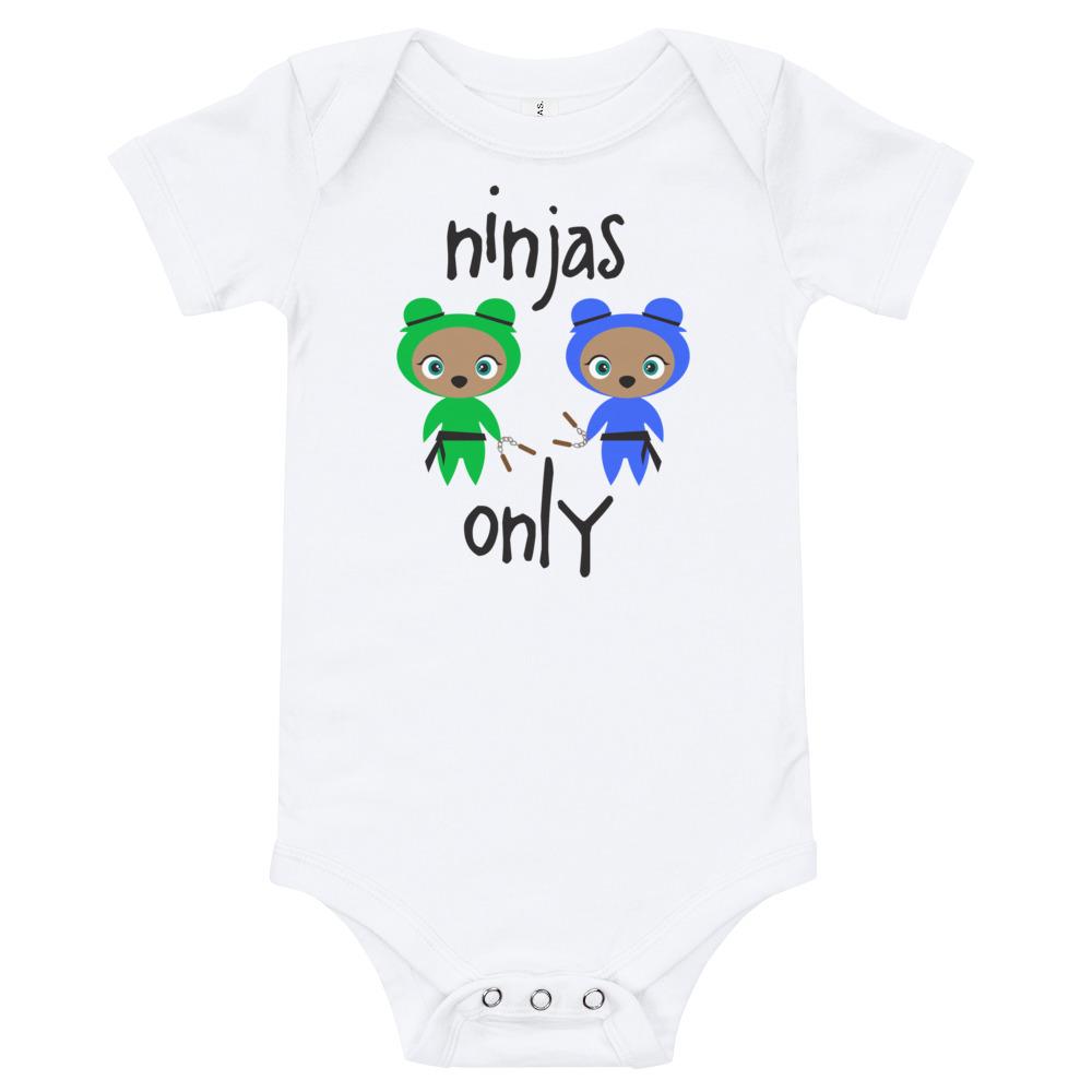 Ninjas Only Kritter Baby Bodysuit in soft cotton with snap closure and envelope neckline, perfect for infants.