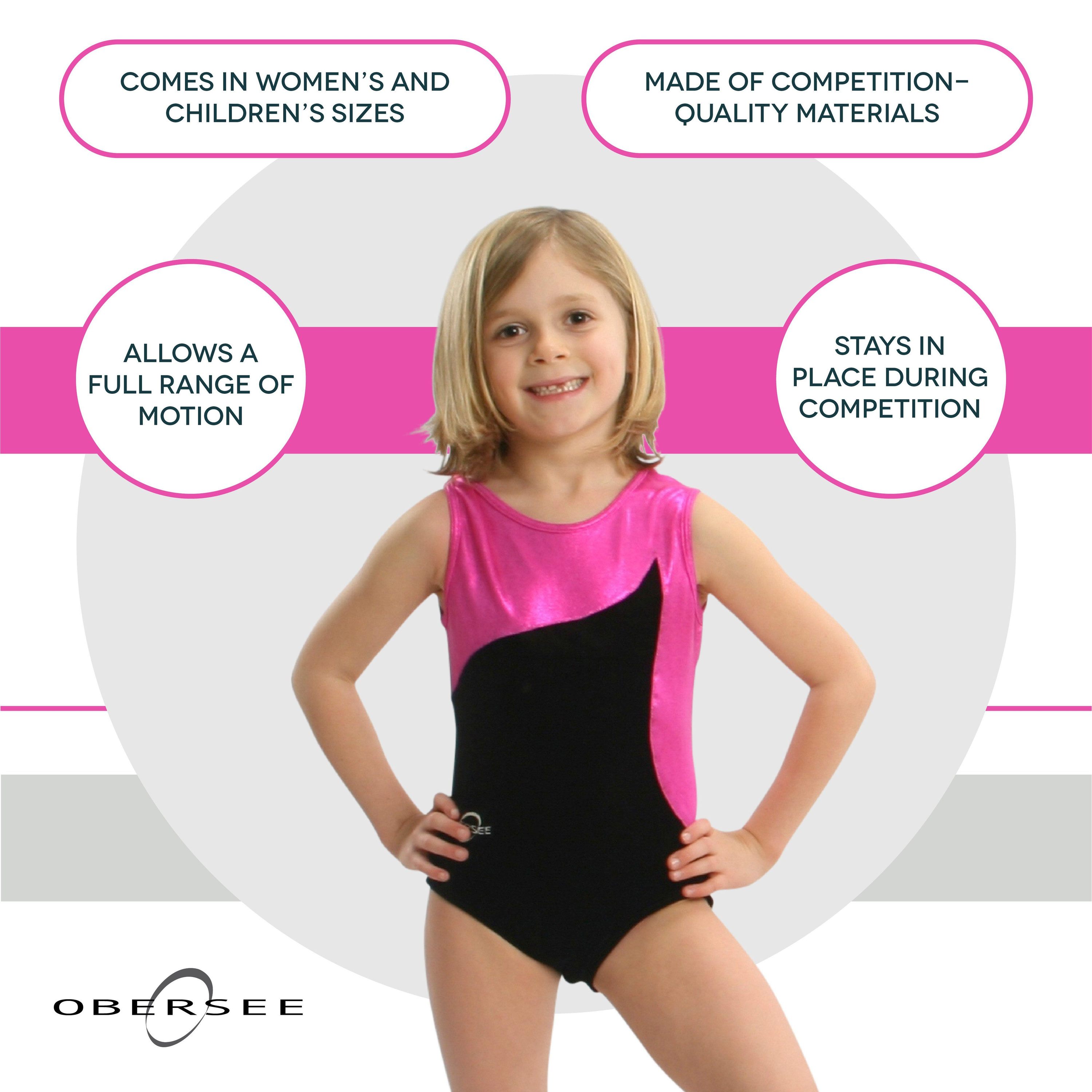 Obersee Girls Gymnastics Leotard in pink and black, showcasing a scoop neck design and sleeveless style, perfect for gymnastics and dance.