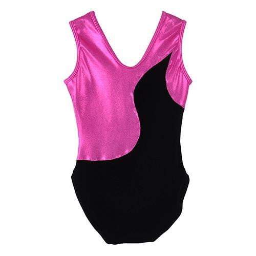 Obersee Girls Gymnastics Leotard in pink and black, showcasing a scoop neck design and sleeveless style, perfect for gymnastics and dance.