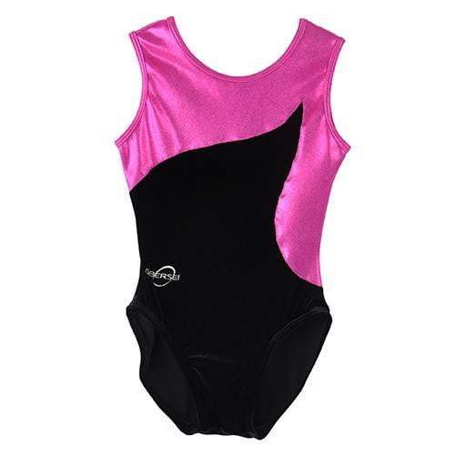 Obersee Girls Gymnastics Leotard in pink and black, showcasing a scoop neck design and sleeveless style, perfect for gymnastics and dance.