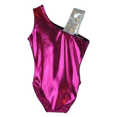 O3GL036 Obersee Girls Gymnastics Leotard in pink feather design, showcasing its scoop neck and no-sleeve style, perfect for young athletes.