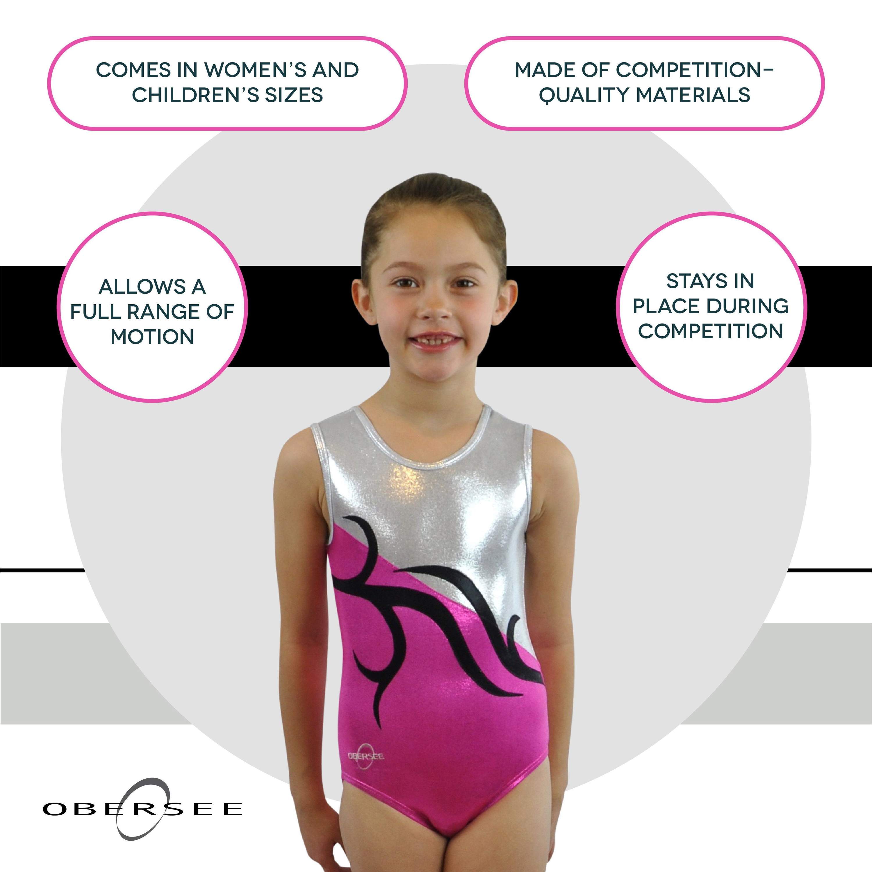 Obersee Girls Gymnastics Leotard in Carrie Pink, showcasing a stylish scoop neck design with shimmering fabric, perfect for young athletes.