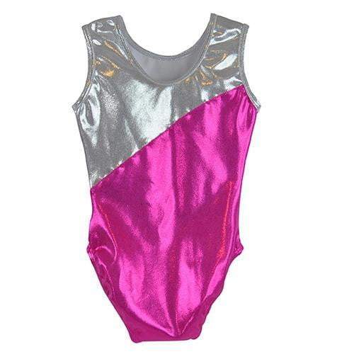 Obersee Girls Gymnastics Leotard in Carrie Pink, showcasing a stylish scoop neck design with shimmering fabric, perfect for young athletes.