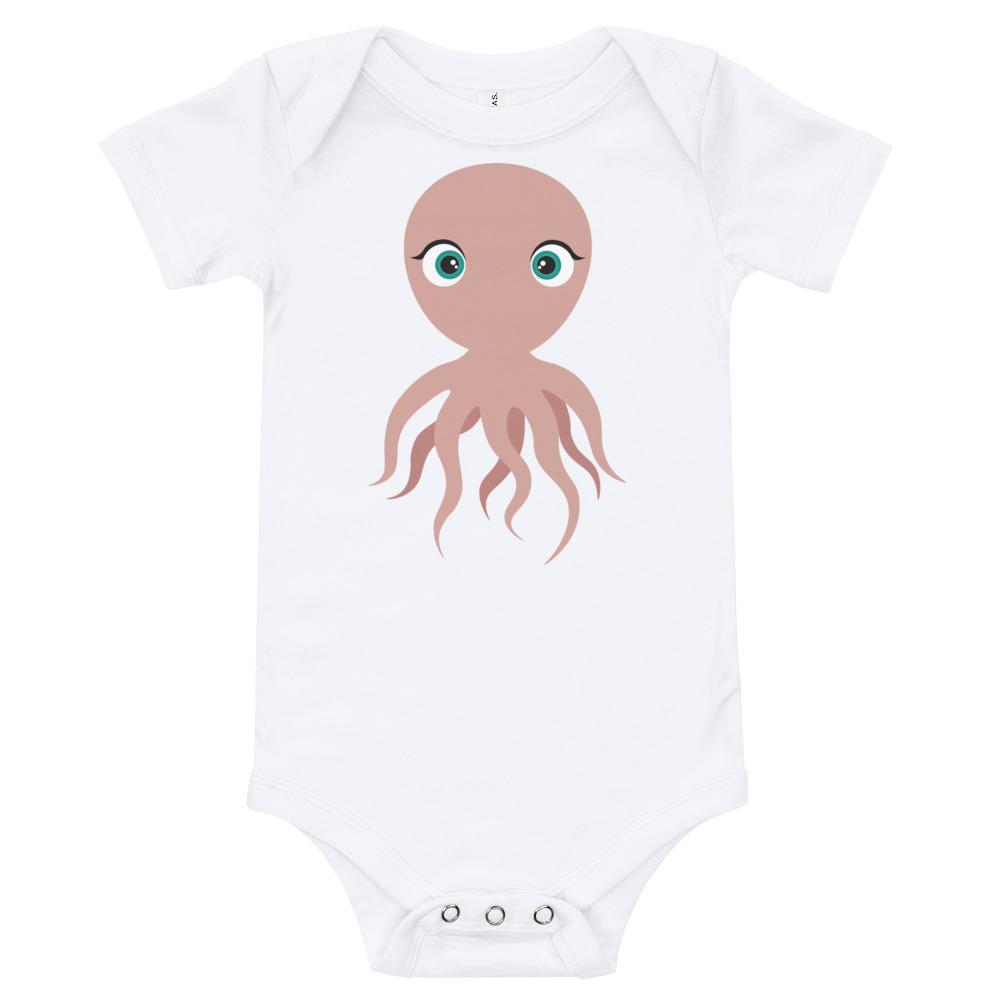 A soft cotton Octopus Kritter Onesie in vibrant colors, featuring an envelope neckline and snap leg closure, perfect for infants.