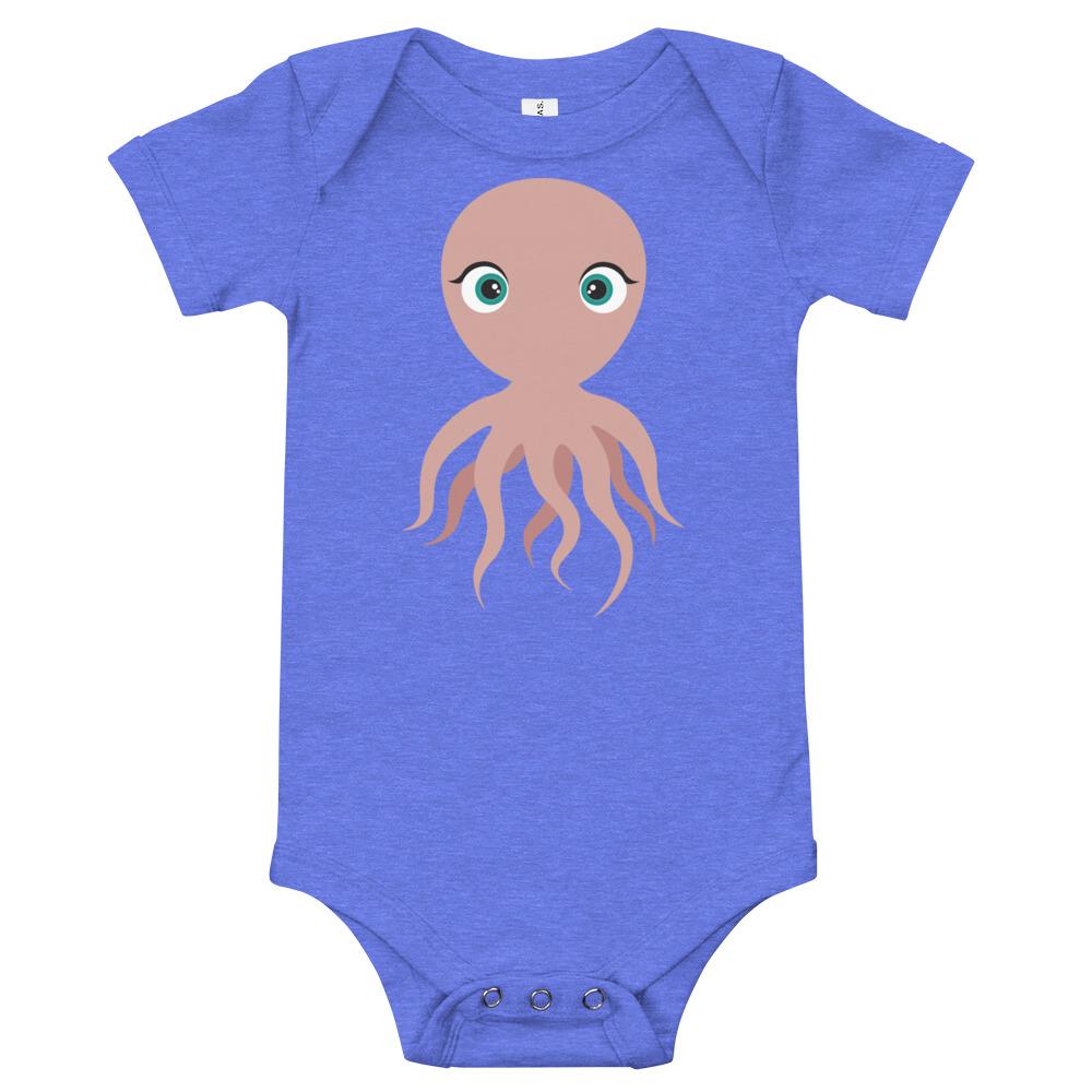 A soft cotton Octopus Kritter Onesie in vibrant colors, featuring an envelope neckline and snap leg closure, perfect for infants.