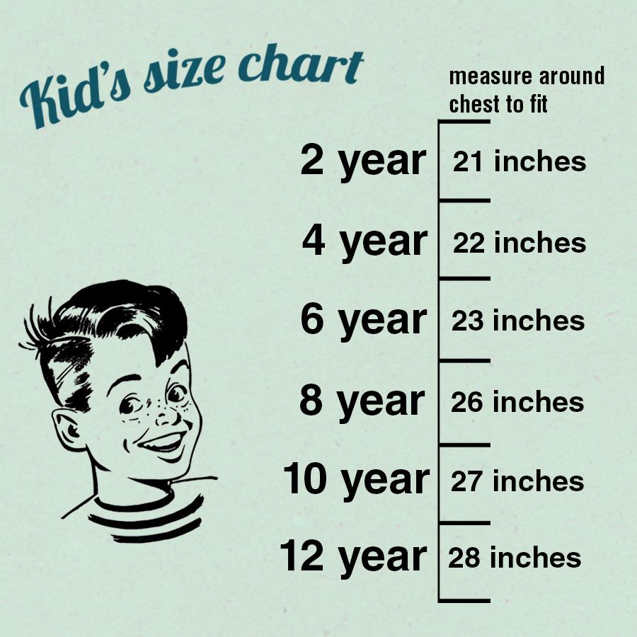 Kid's clothing size chart.