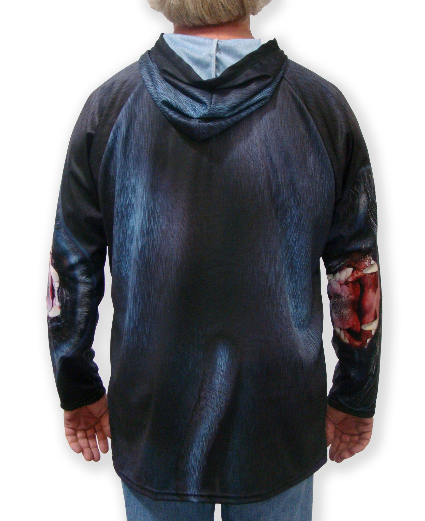 PANTHER Hoodie Sport Shirt by MOUTHMAN® featuring a vibrant panther mouth design, realistic fur pattern, and a tail on the back.