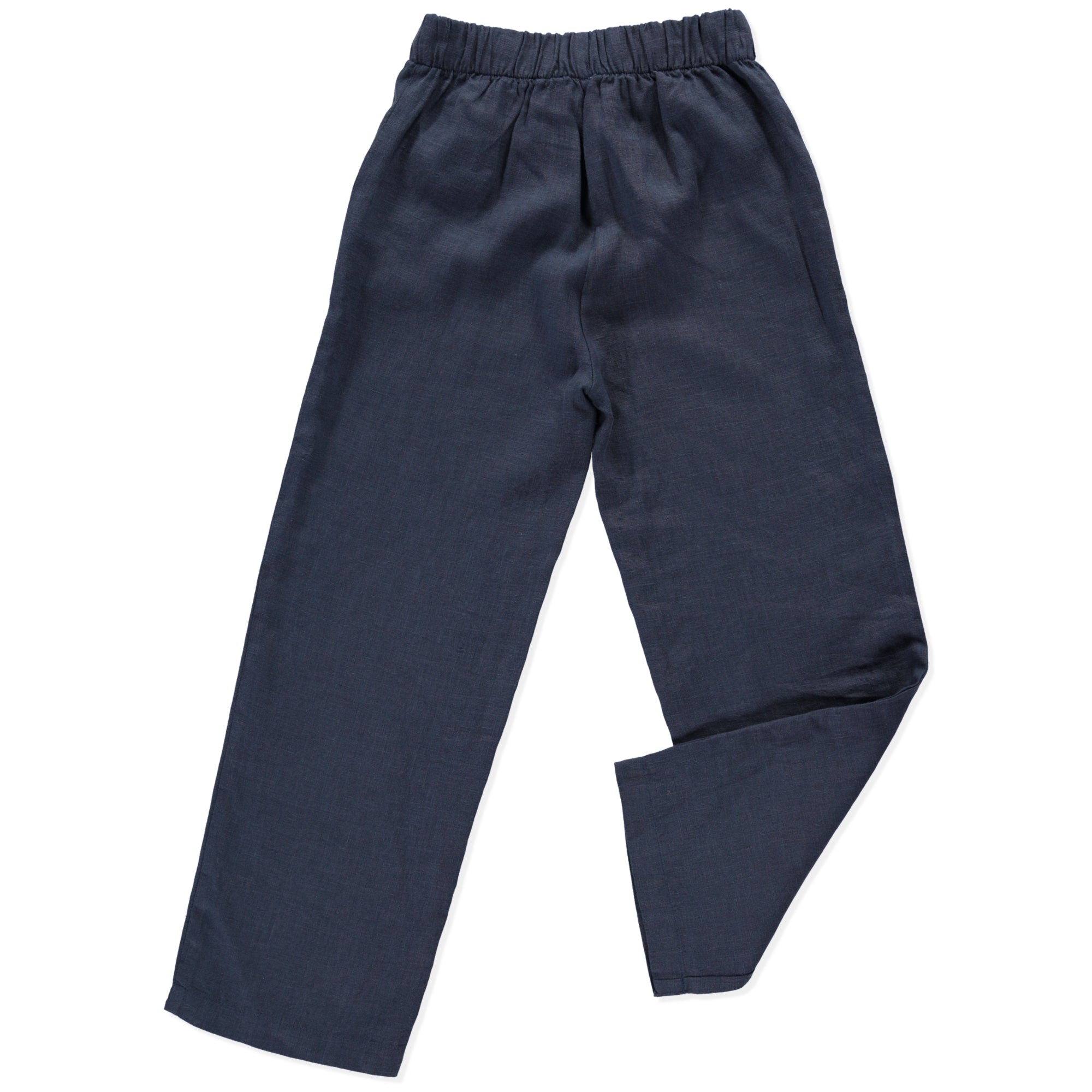 Dark blue linen pants.