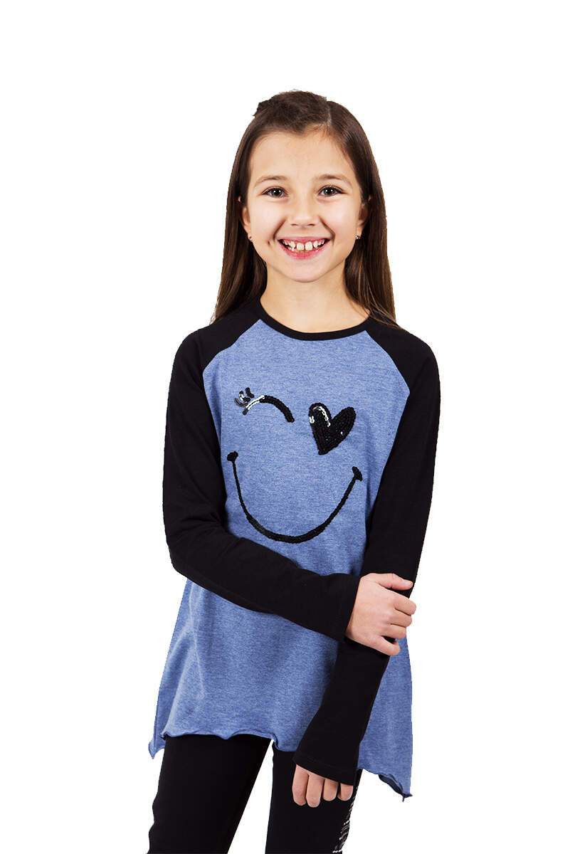 Pauline Sequin Emoji Top with Printed Leggings Set for girls, featuring a long sleeve top with sequins and soft knit leggings.