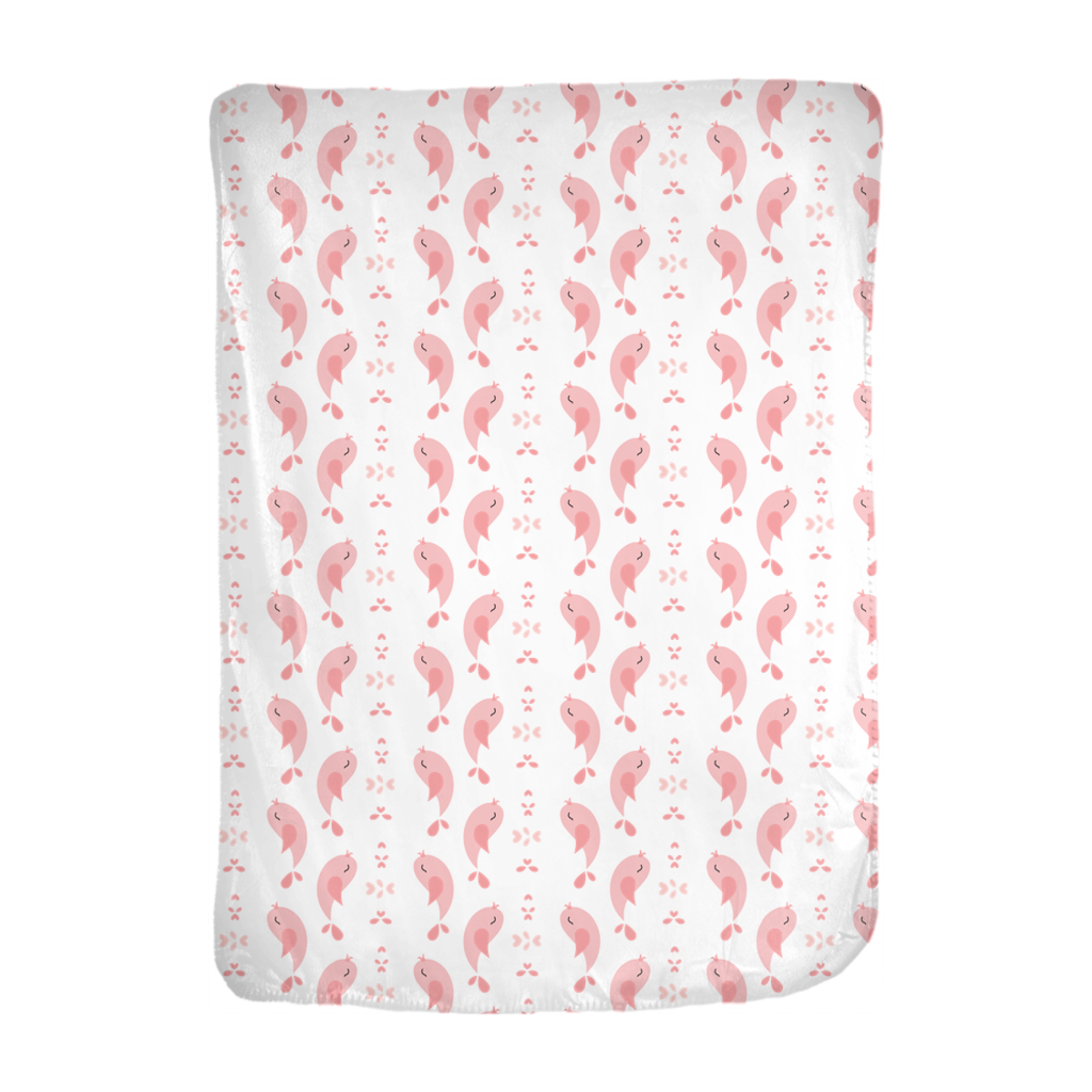 A soft and cozy Pink Birdie Minky Blanket made from velveteen and anti-pill fleece, available in two sizes.