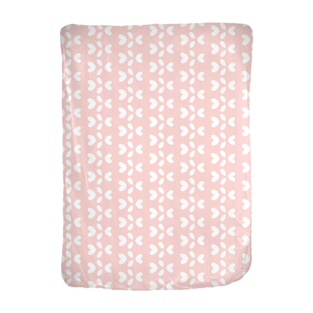 A soft and cozy Pink Blooming Hearts Minky Blanket featuring a charming heart design, perfect for babies and toddlers.