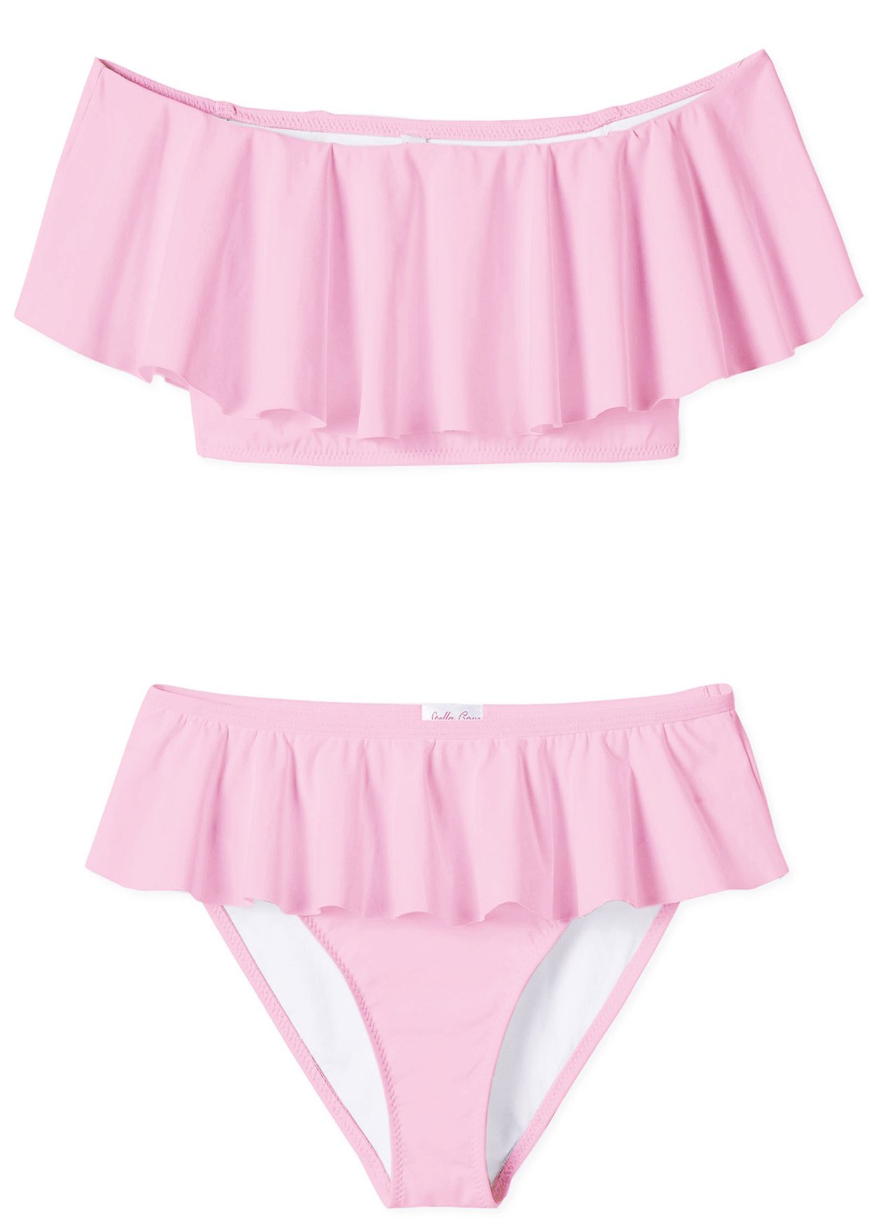 A stylish pink draped bikini for girls, featuring adjustable straps and high-quality fabric, perfect for beach outings.