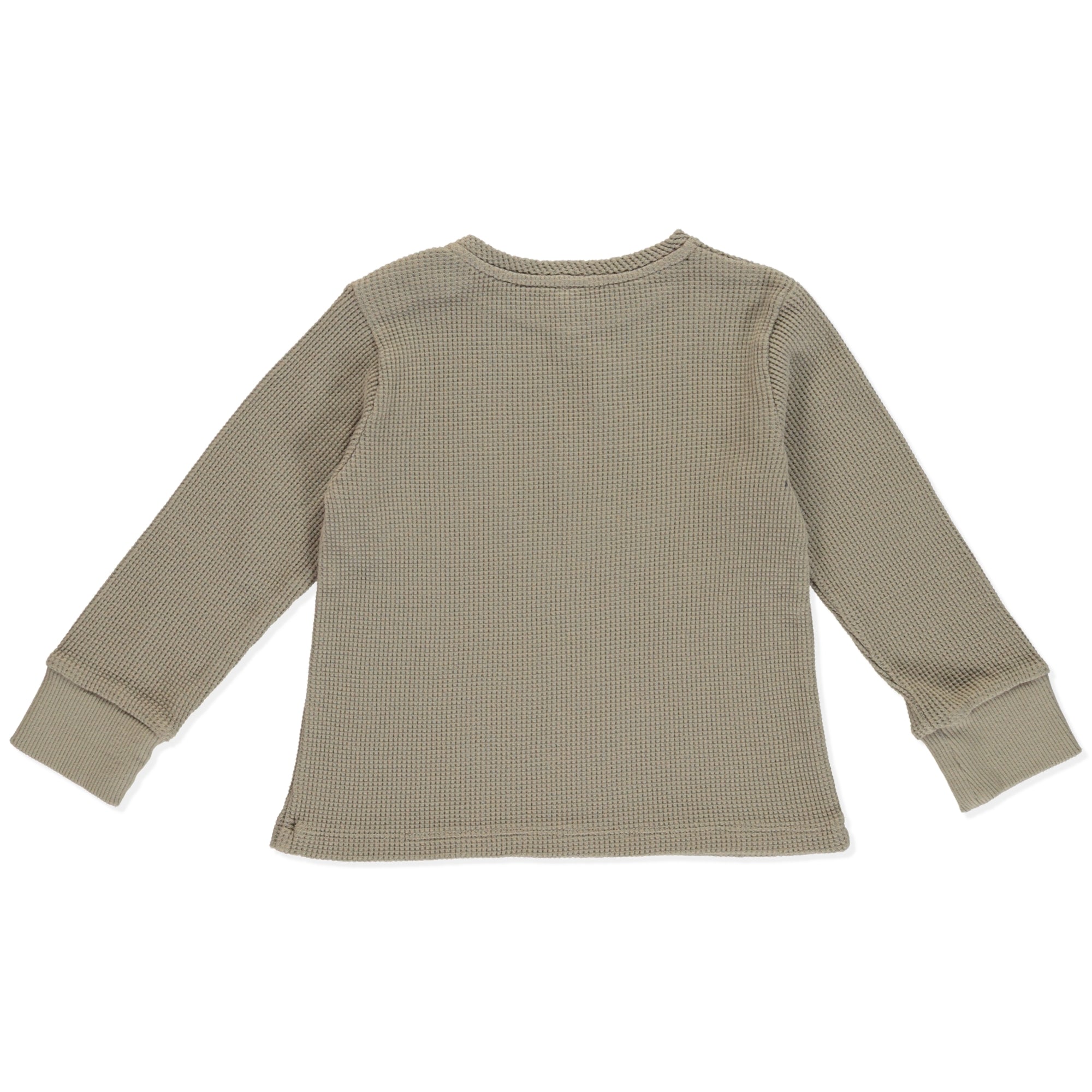 Pulli Jasmine Coffee long-sleeve shirt for baby girls, featuring olive wooden buttons and made from 100% organic honeycomb cotton in a rich coffee color.