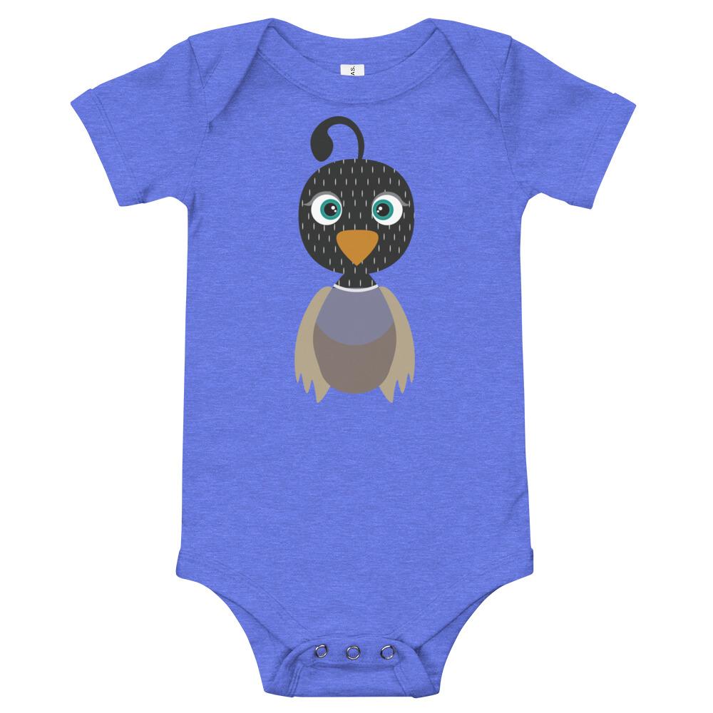 Quail Kritter Onesie made from soft cotton, featuring an envelope neckline and snap leg closure, perfect for infants.