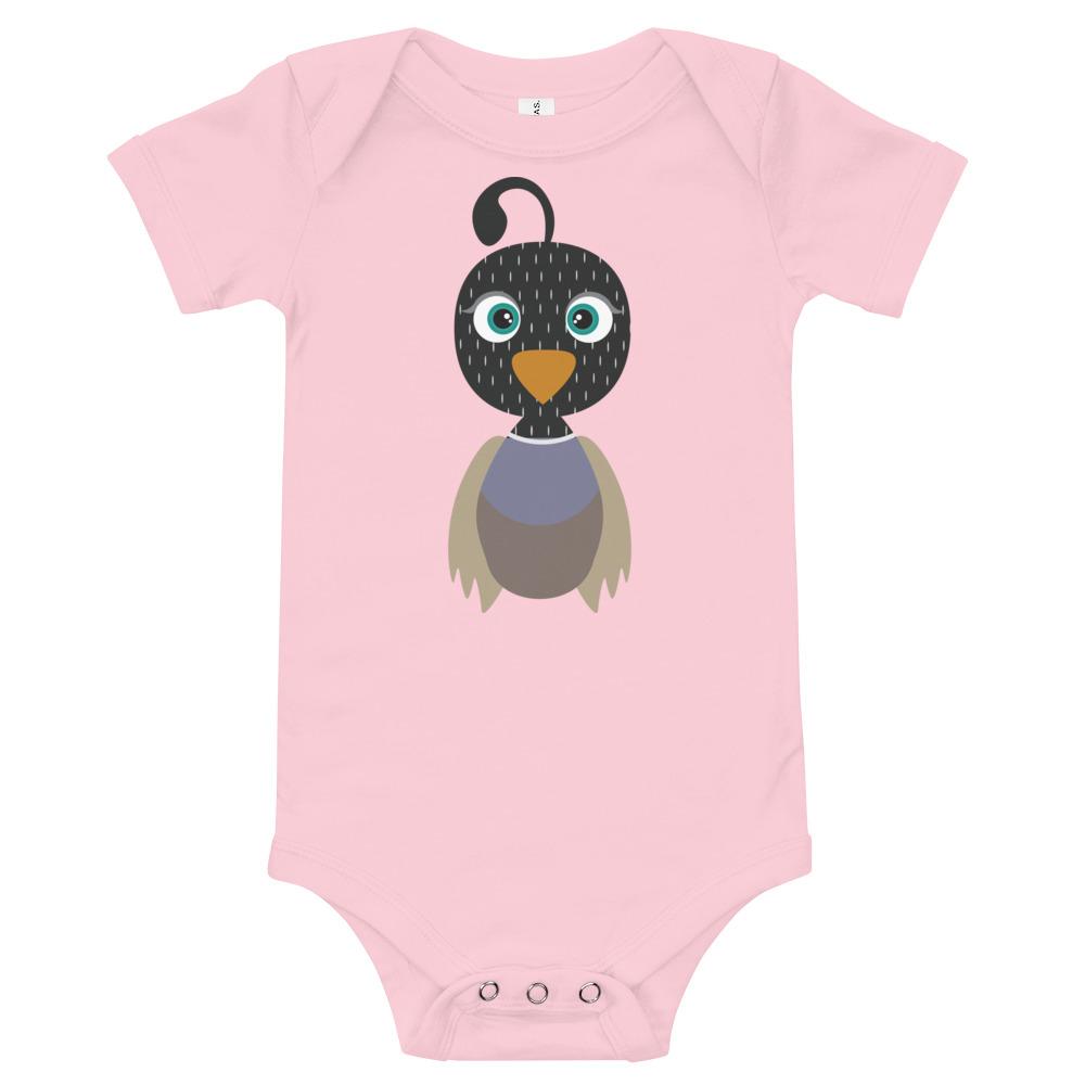 Quail Kritter Onesie made from soft cotton, featuring an envelope neckline and snap leg closure, perfect for infants.