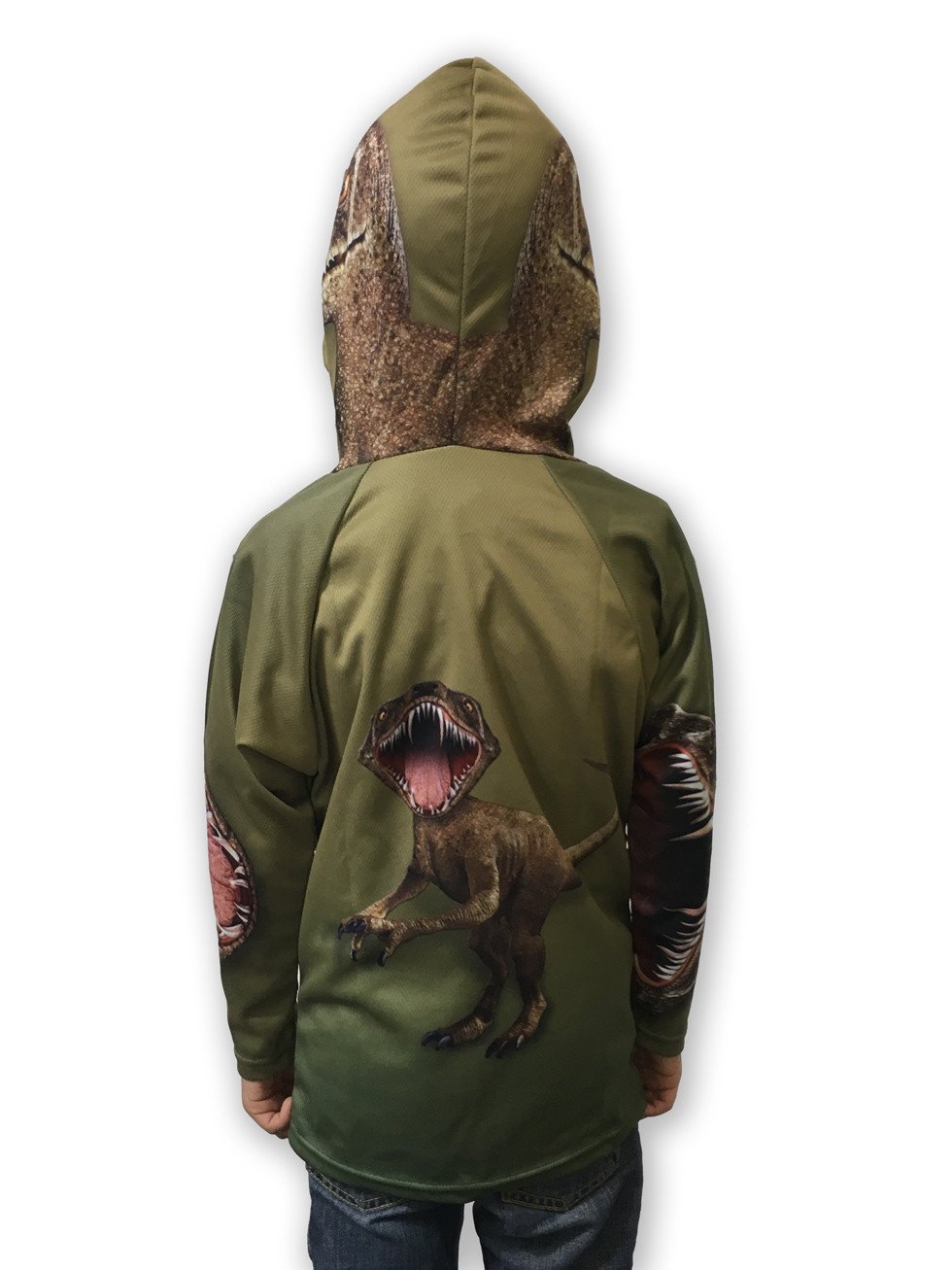 RAPTOR Dino 3D Hoodie Sport Shirt featuring a vibrant raptor head design, perfect for kids and adults who love dinosaurs.