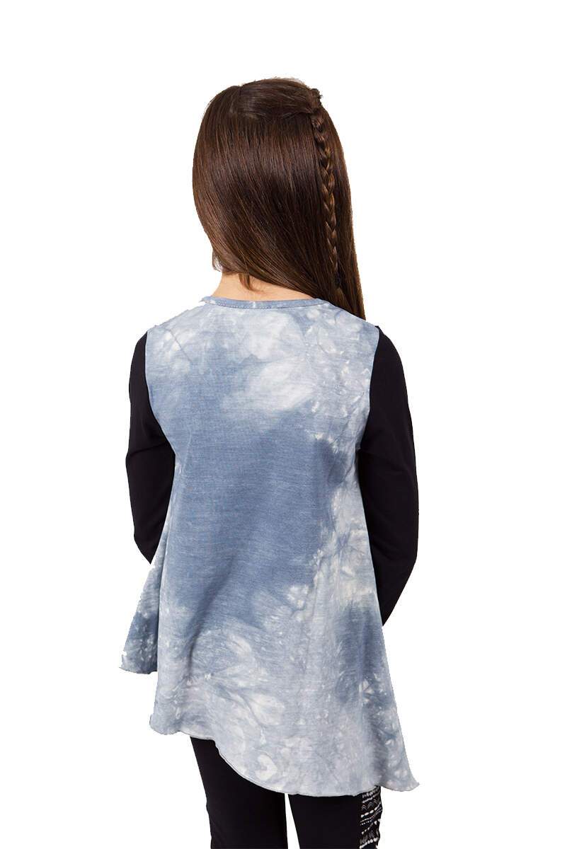 Rhona Tie Dye Top with Printed Leggings Set, featuring blue tie dye long sleeve top and stylish knit leggings.