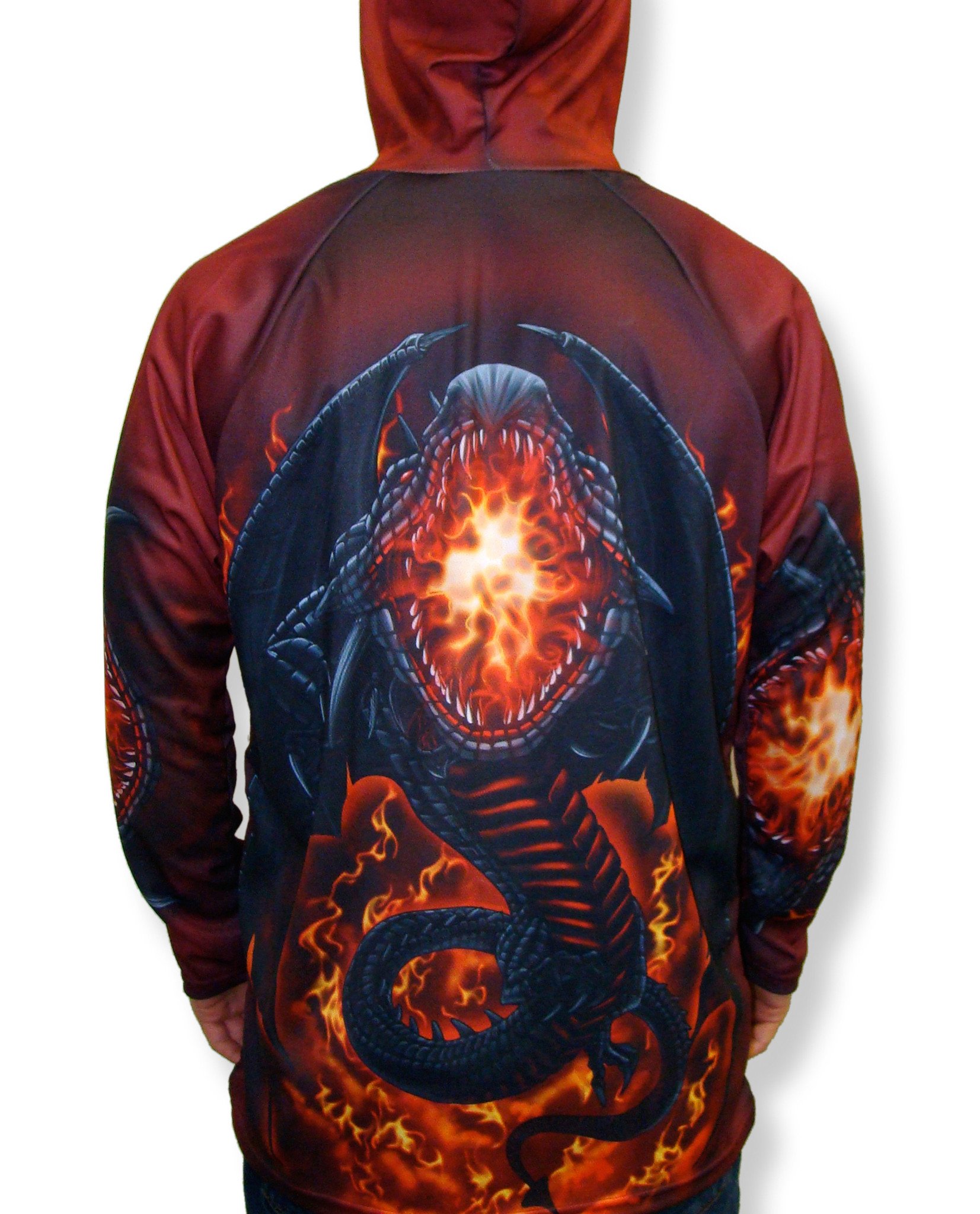 ROARING DRAGON Hoodie Sport Shirt featuring a vibrant dragon graphic that transforms when arms are crossed, showcasing a fire-breathing design.