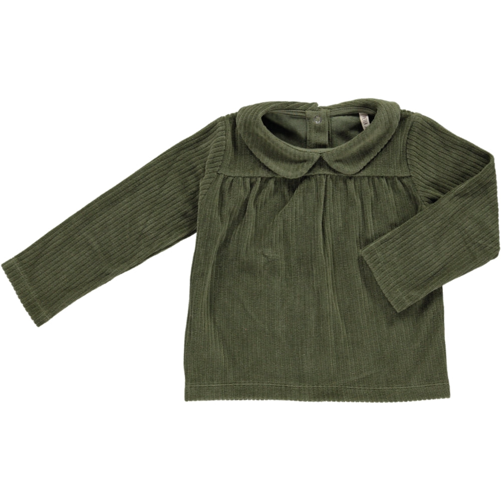 Shirt Colorado Khaki featuring long sleeves, round collar, and snap button closure, made from organic cotton and polyester.