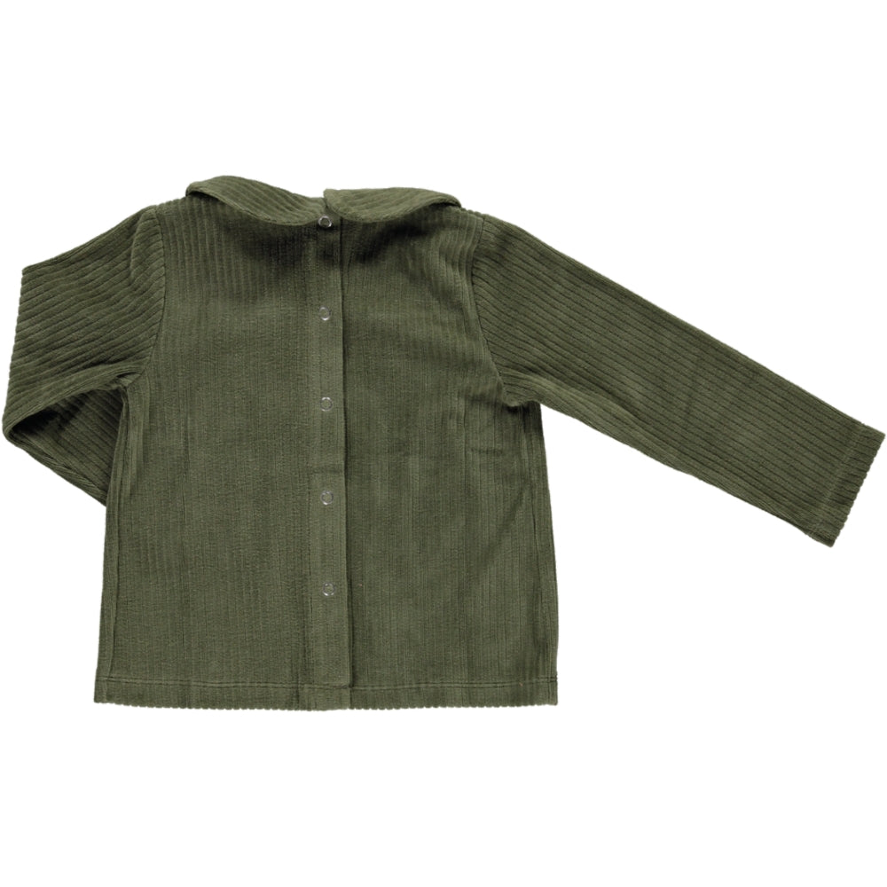 Shirt Colorado Khaki featuring long sleeves, round collar, and snap button closure, made from organic cotton and polyester.