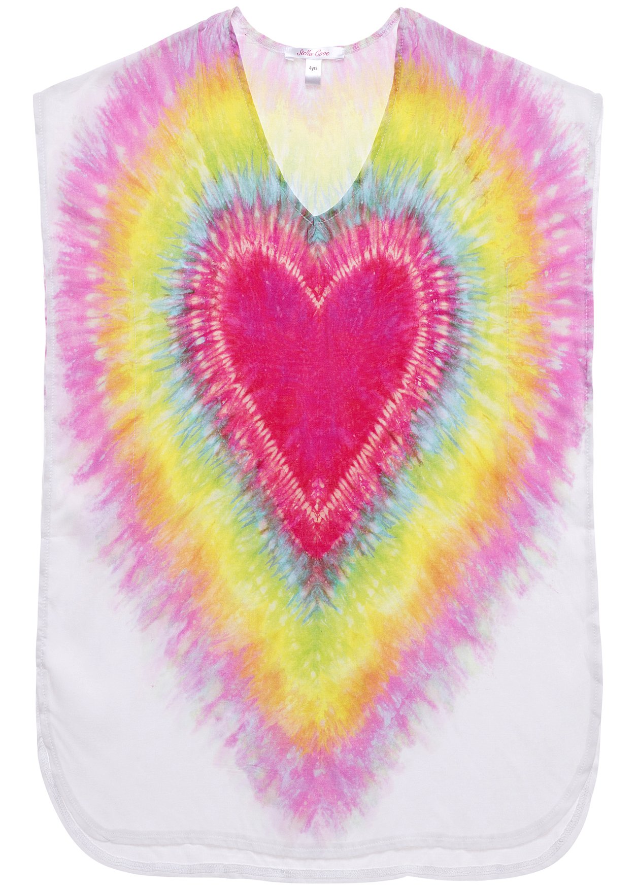 Colorful Tie-Dye Heart Poncho for girls, showcasing vibrant patterns and soft fabric.