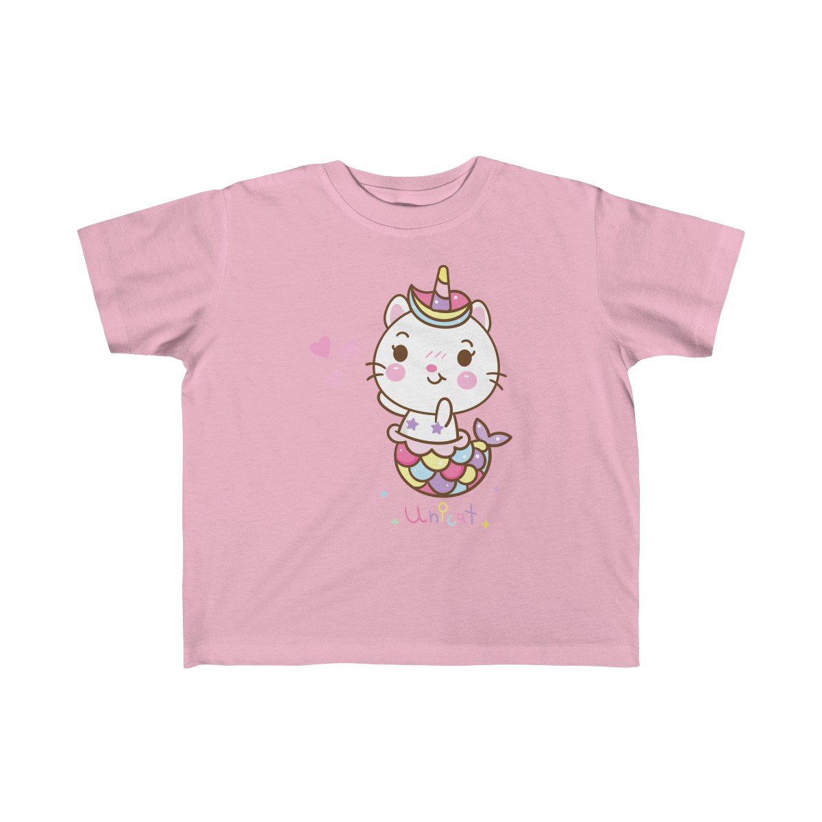 A colorful Unicat Mermaid Unicorn Tee for girls, featuring a whimsical unicorn and mermaid design, perfect for toddlers.