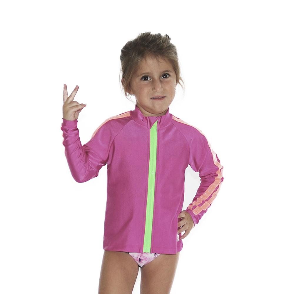 UniFucsia Rash Guard Shirt for kids, featuring vibrant colors and a stylish design, perfect for sun protection during swim activities.