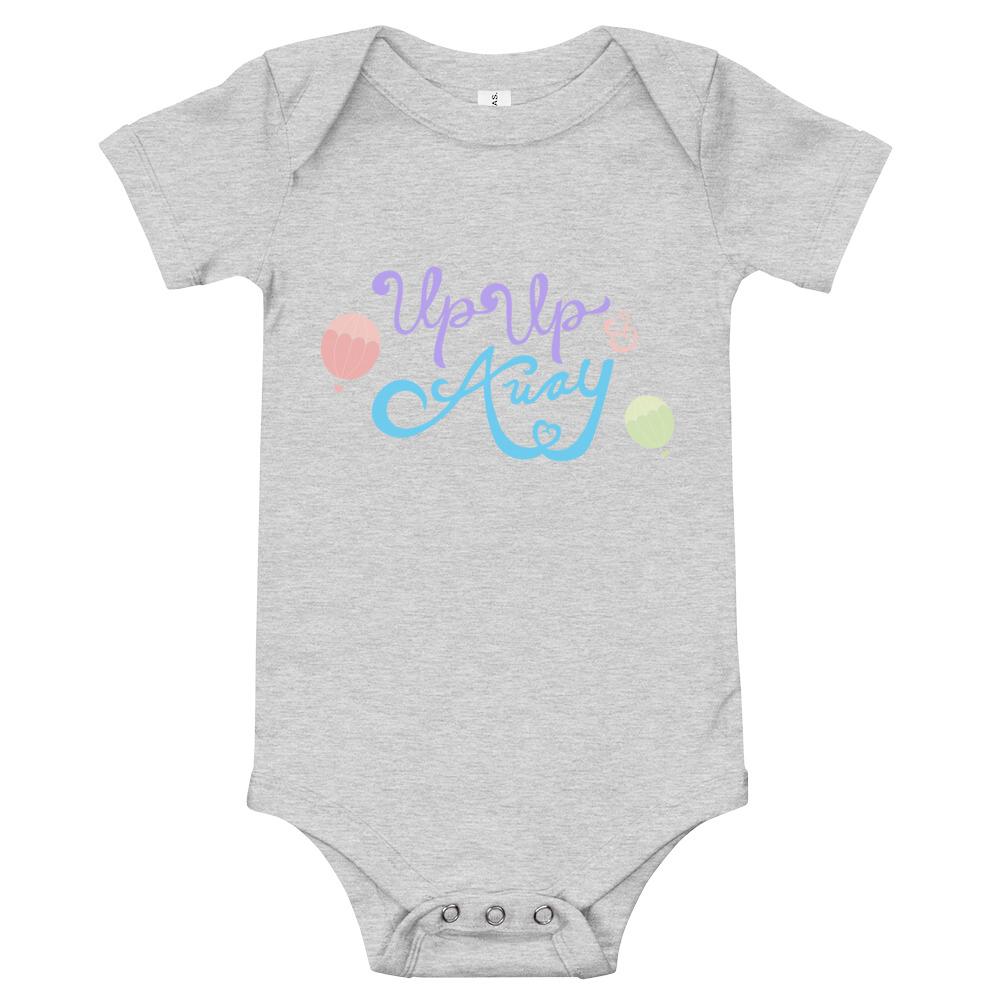 Up Up & Away Baby Bodysuit in soft cotton with an envelope neckline and snap closures, perfect for infants.