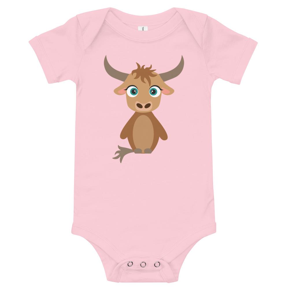 A soft cotton Yak Kritter Onesie in heather color with an envelope neckline and snap closures, perfect for infants.