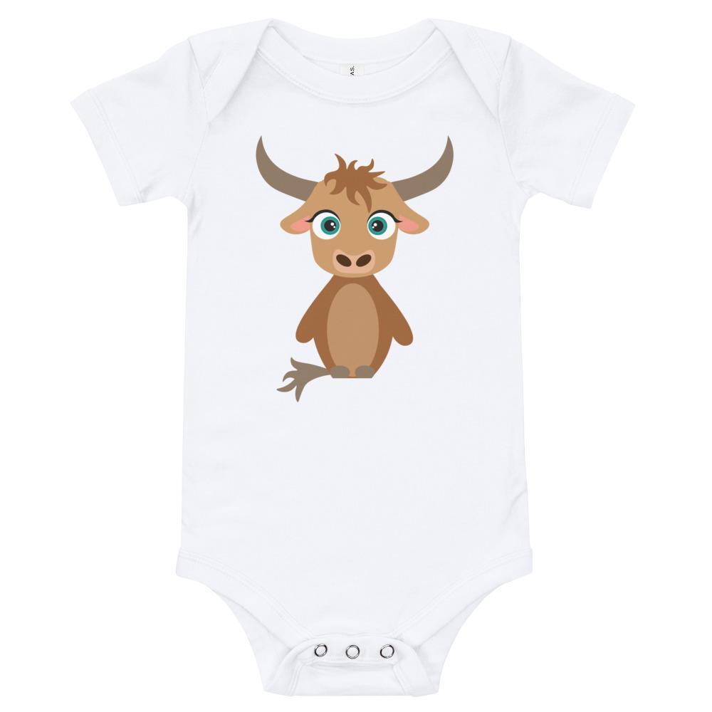 A soft cotton Yak Kritter Onesie in heather color with an envelope neckline and snap closures, perfect for infants.