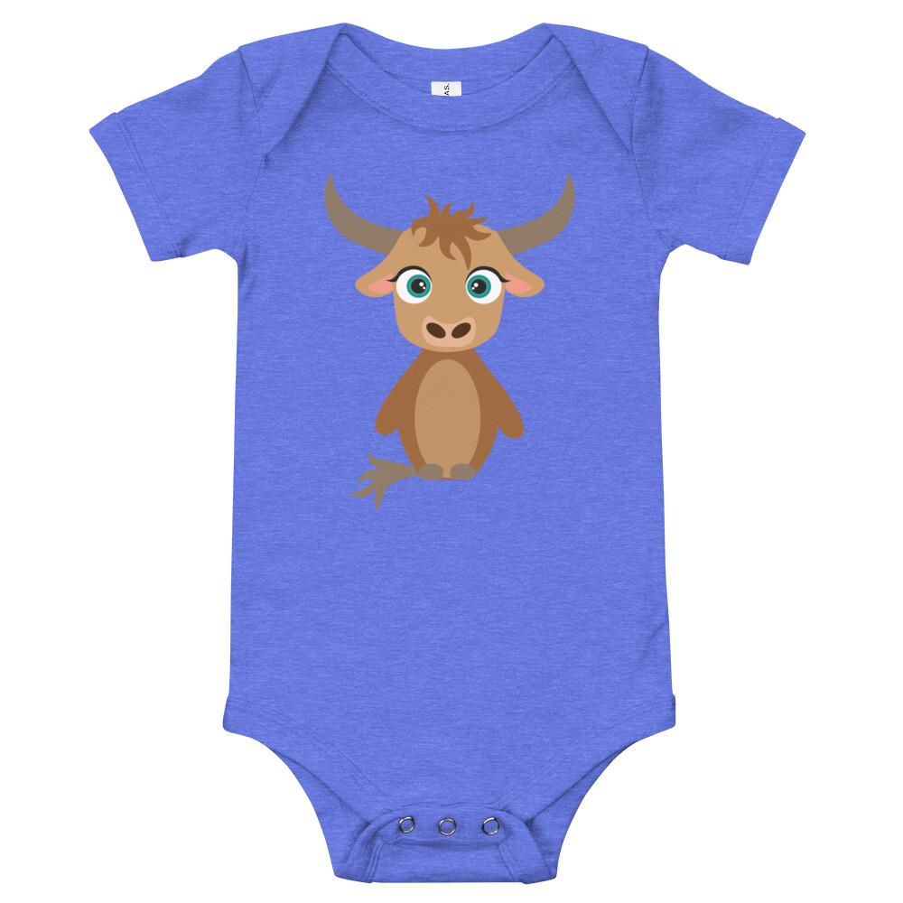 A soft cotton Yak Kritter Onesie in heather color with an envelope neckline and snap closures, perfect for infants.