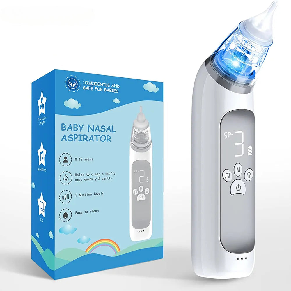 A Baby Electric Nasal Aspirator with food-grade silicone tips, designed for safe and effective nasal cleaning for infants.