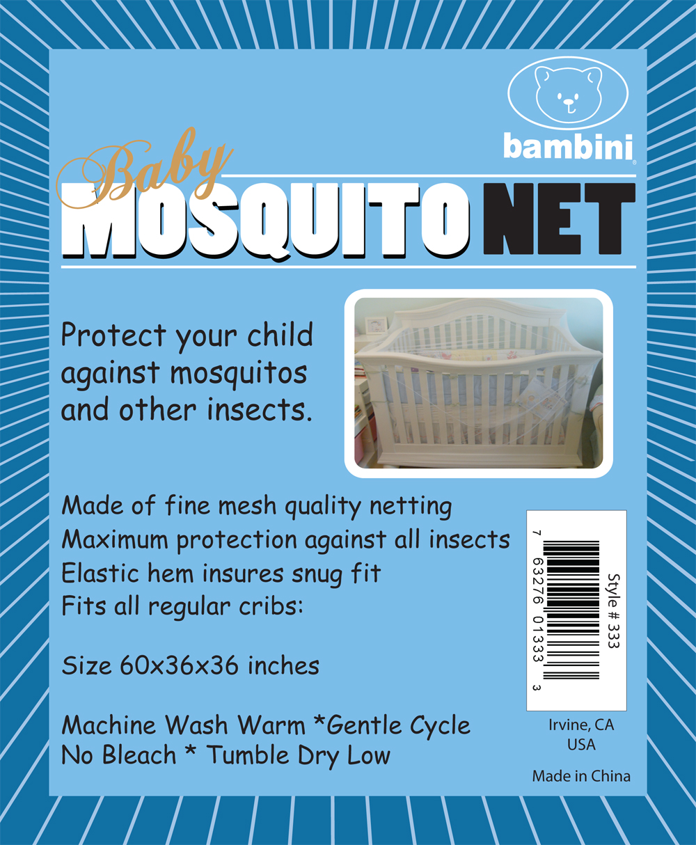 Bambini Crib Mosquito Net featuring fine mesh and elastic hem, designed to fit standard cribs for baby safety.