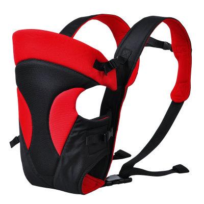 High Quality Adjustable Shoulder Strap Baby Carrier in khaki and red colors, showcasing its adjustable straps and foldable head cushion.