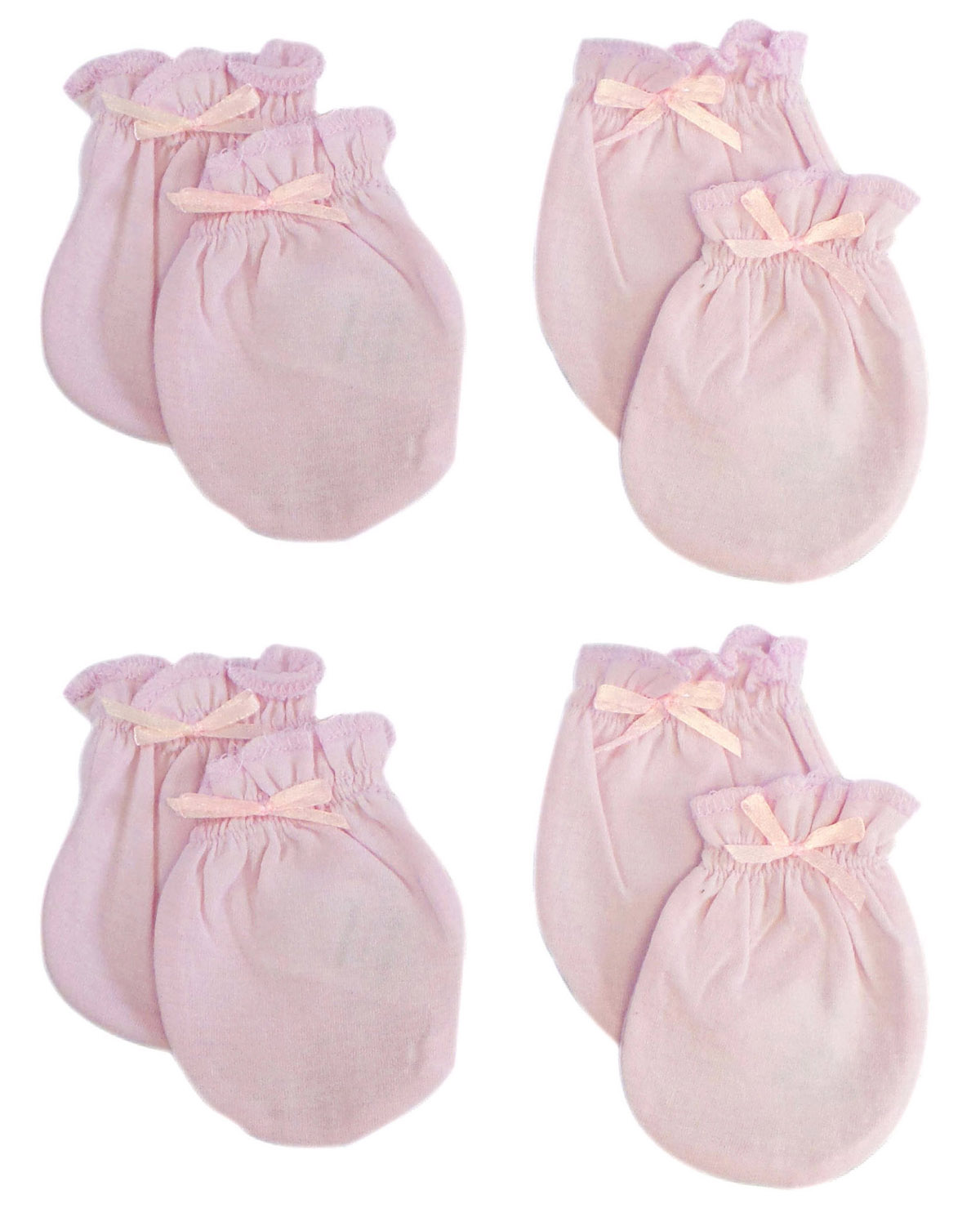 Pack of 4 Pink Bambini Infant Mittens made from soft cotton jersey, designed to keep baby's hands warm during autumn and winter.