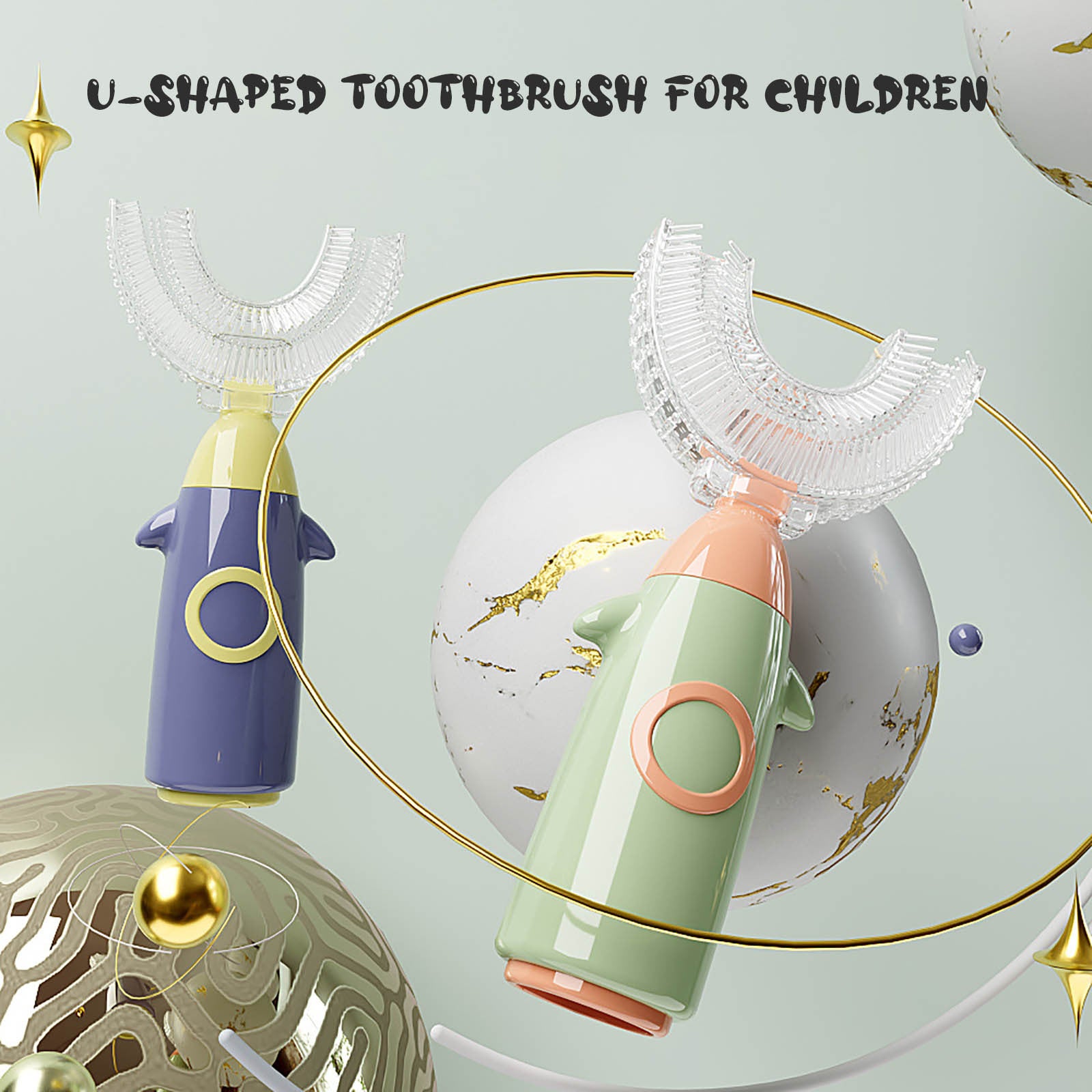 Manual Children's U-shaped Toothbrush made of food-grade silicone, featuring a unique U-shaped design for effective teeth cleaning.