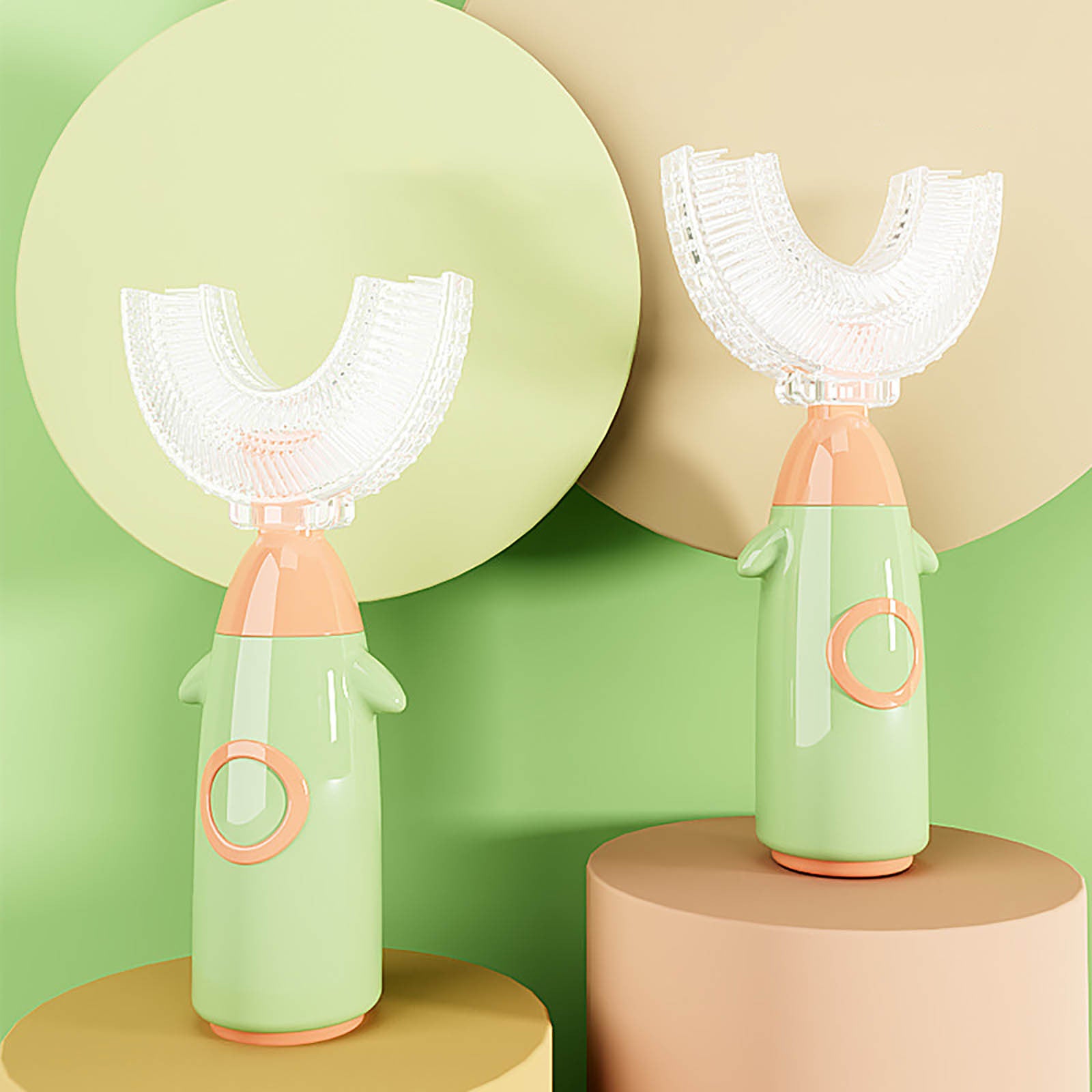 Manual Children's U-shaped Toothbrush made of food-grade silicone, featuring a unique U-shaped design for effective teeth cleaning.