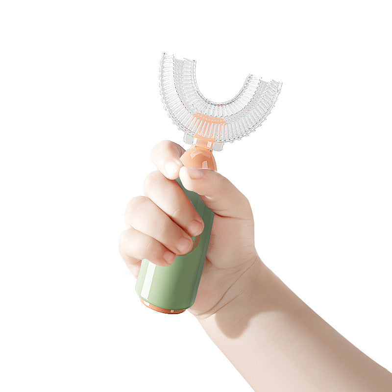 Manual Children's U-shaped Toothbrush made of food-grade silicone, featuring a unique U-shaped design for effective teeth cleaning.