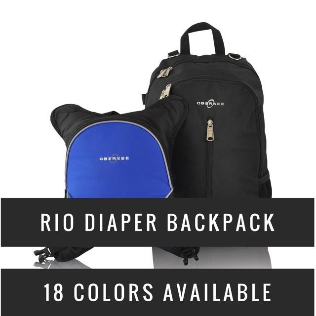 Obersee Rio Diaperbag Backpack in various colors with detachable cooler and changing mat, showcasing its spacious compartments and ergonomic design.