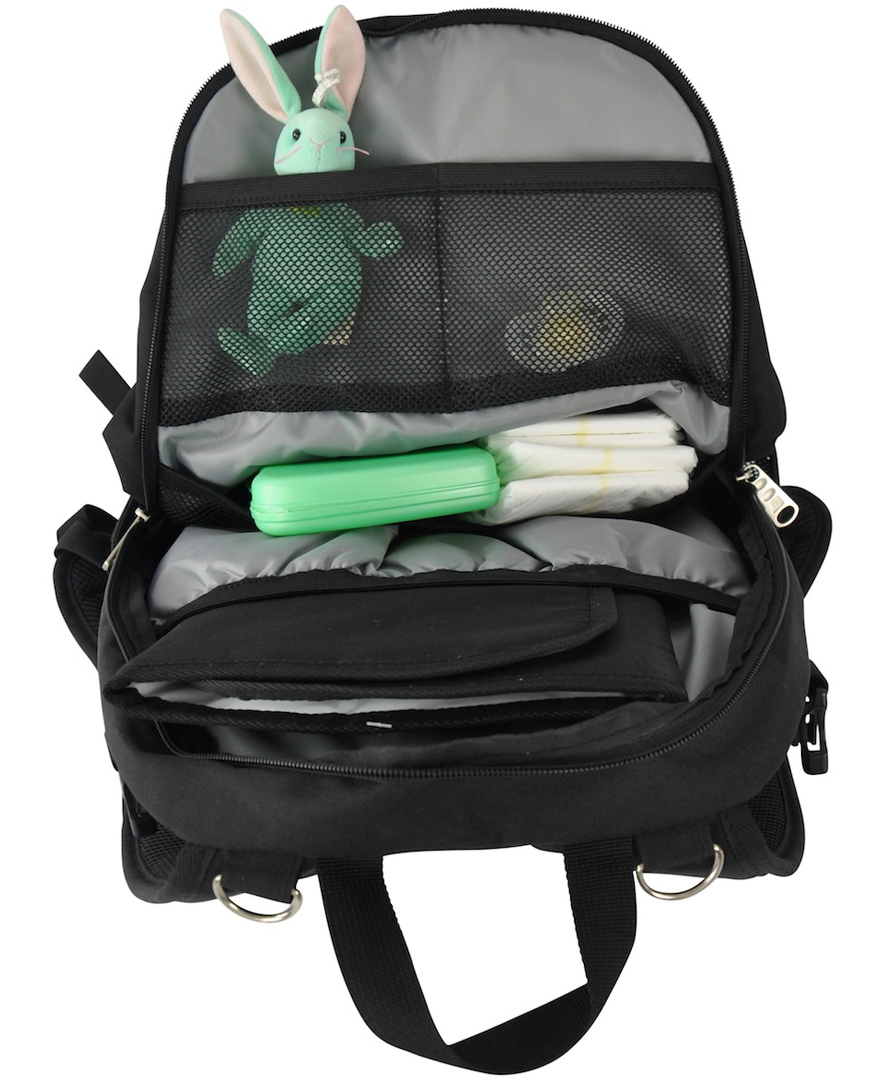 Obersee Rio Diaperbag Backpack in various colors with detachable cooler and changing mat, showcasing its spacious compartments and ergonomic design.