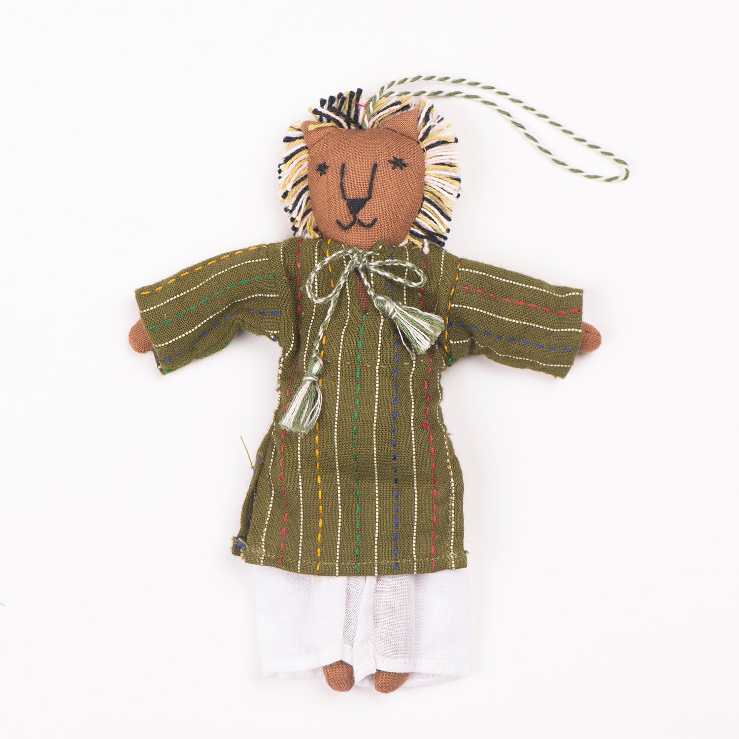 Eco-friendly doll hanging named Orn_Kom, beautifully designed for festive home decoration, measuring 14 x 13 cm.