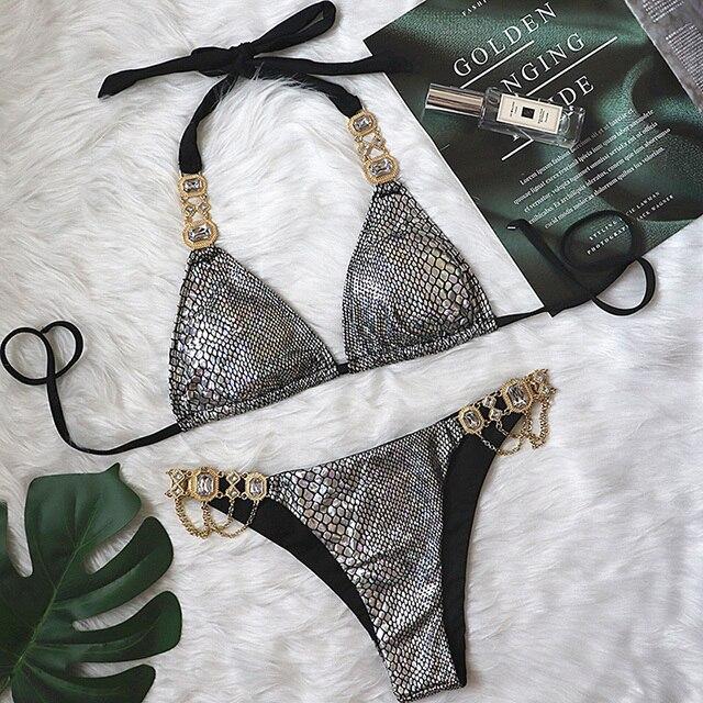 2021 Shiny Rhinestone Bikini featuring crystal diamond embellishments, designed for women, showcasing a stylish low waist cut.