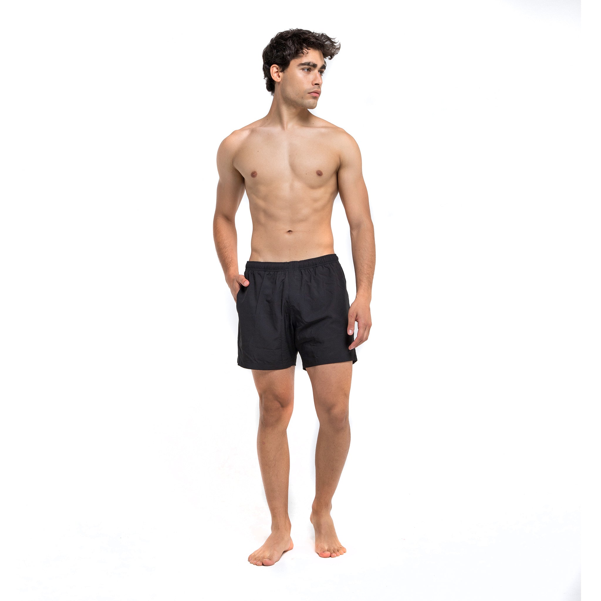 Black Avocado performance shorts featuring a compression liner and pockets, designed for training and workouts.