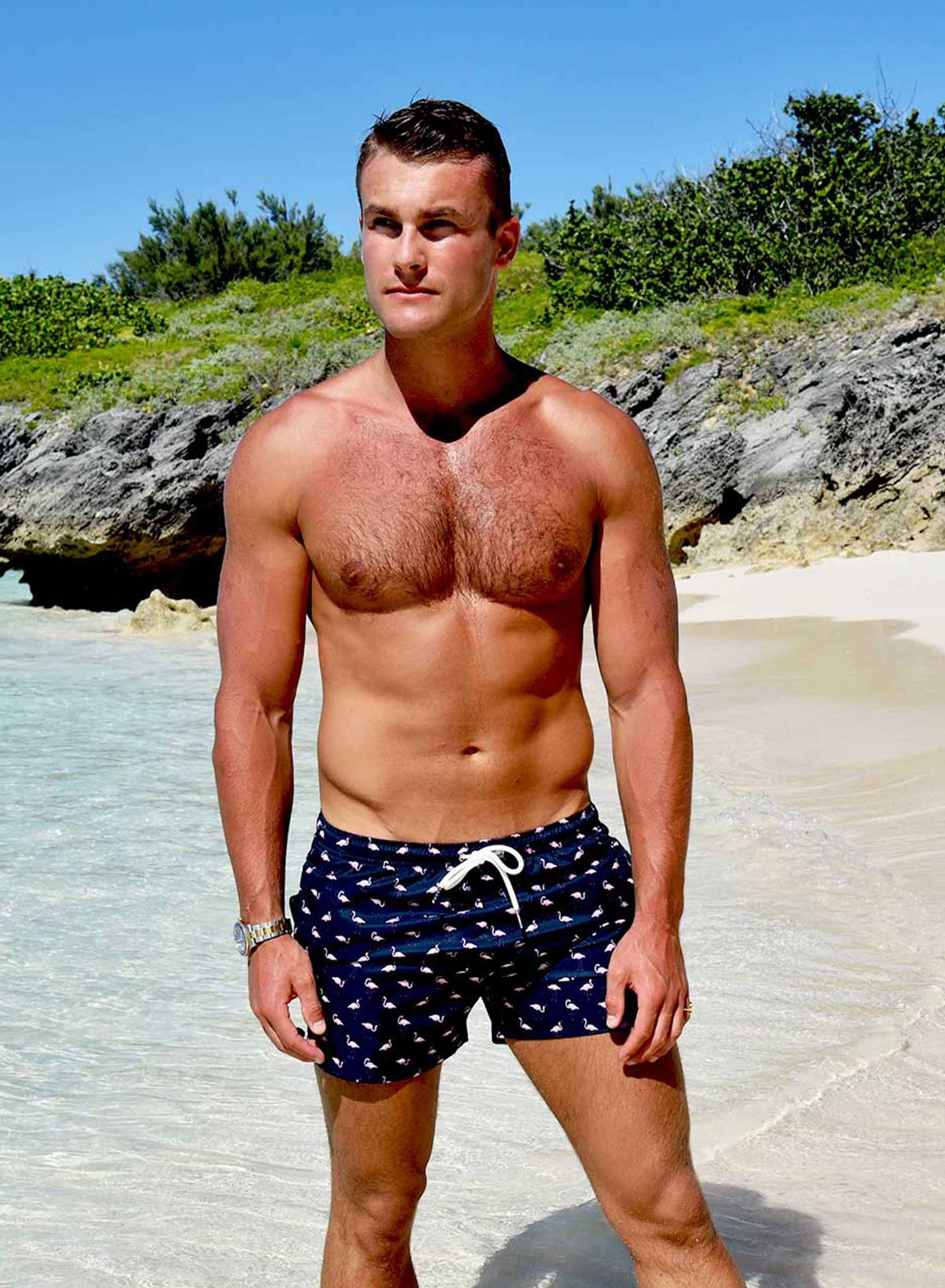 Flamingo 2.0 Swim Trunks in vibrant colors, showcasing their stylish design and eco-friendly fabric.