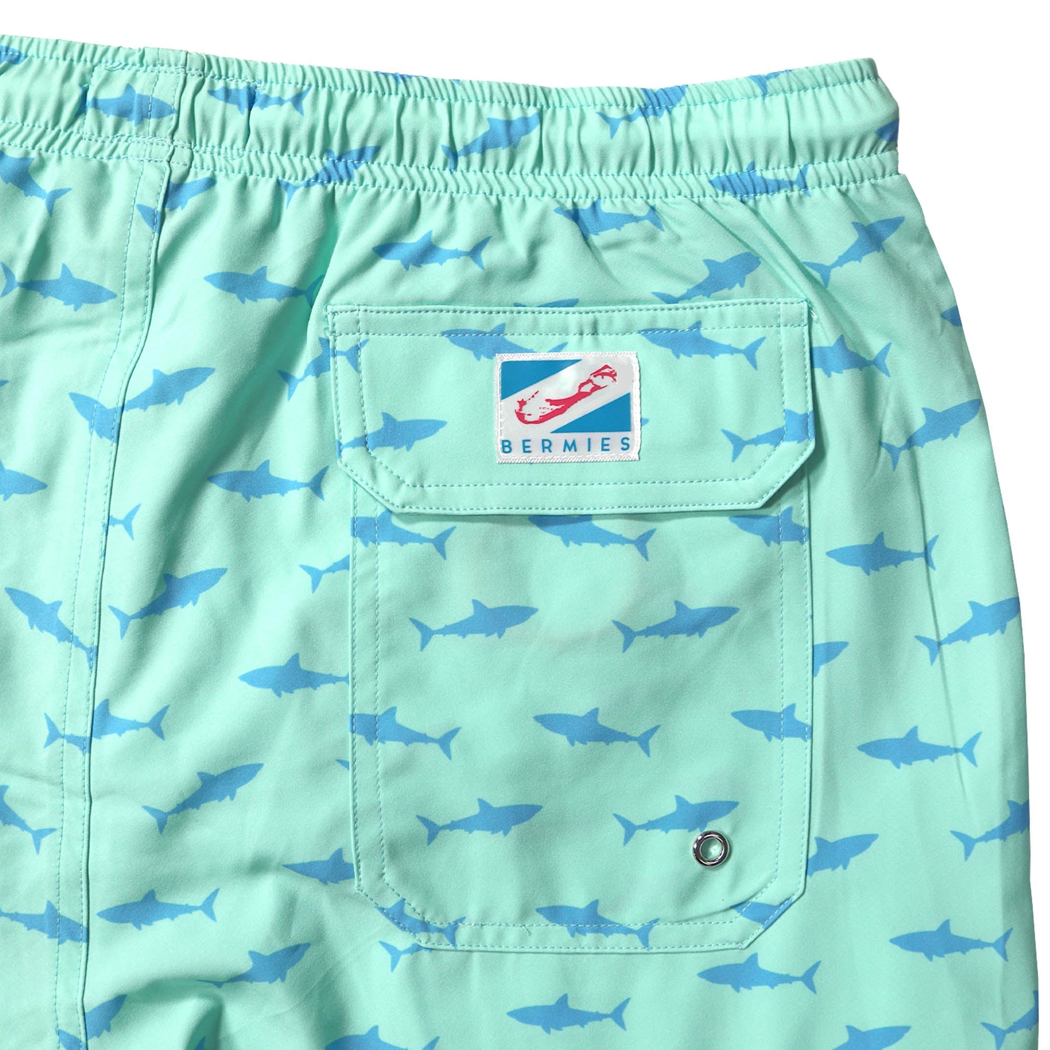 Great White 5" Swim Trunks made from recycled materials, featuring a stylish design and eco-friendly attributes.